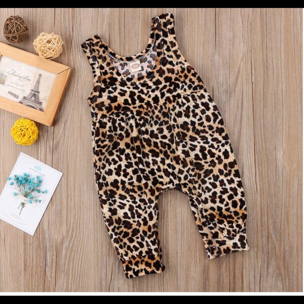 Baby Girl's Tank Cheetah Romper Leopard Bodysuit